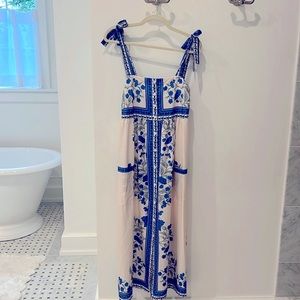 Blue Cream and Green Floral Tie Shoulder Dress similar to Juliet Dunn Size Small
